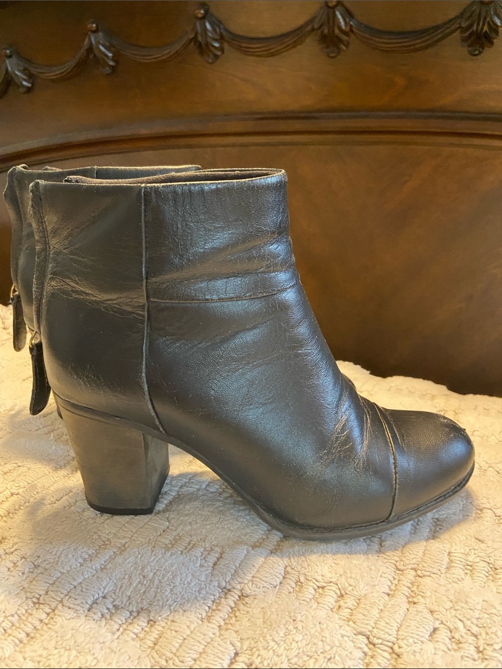 Clarks Black Leather Ankle Booties with Block Heel